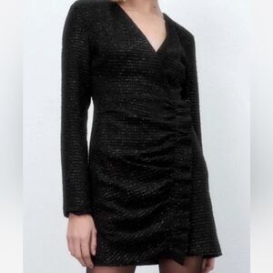Zara Black Textured Long Sleeve Dress